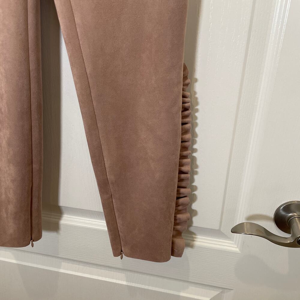 Zara Frilled Faux Suede Leggings Skinny Pants Ruffle Blush Pink S - Picture 3 of 6